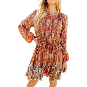 Hailey and Co Dress‎ Size 6 Floral Boho Tassels Bubble Sleeves Western Bohemian